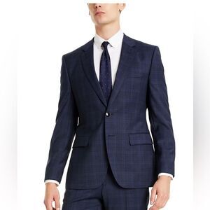 HUGO Boss Men's Modern Fit Jeffrey Dark Blue (Navy) Plaid Suit Jacket 40L